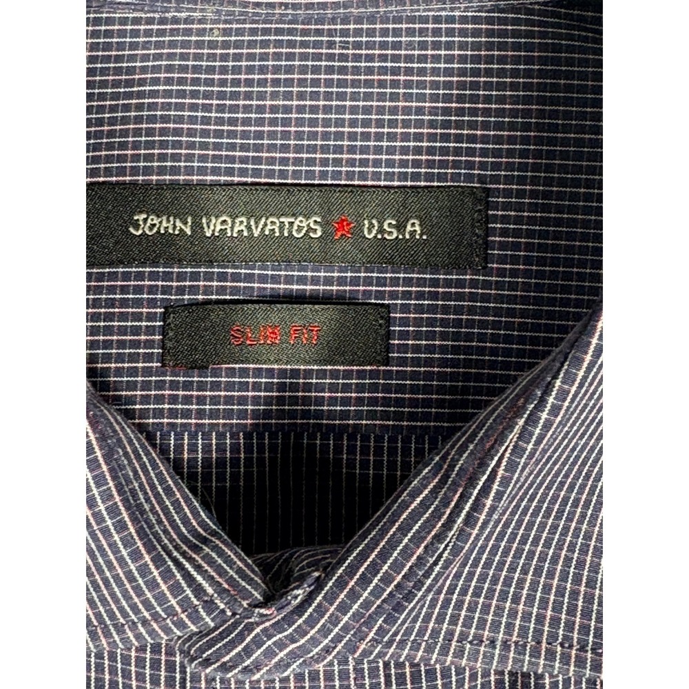 John Varvatos USA Mens Slim Fit Button Down Shirt Navy Blue Micro Check 16 32/33 - Picture 6 of 12